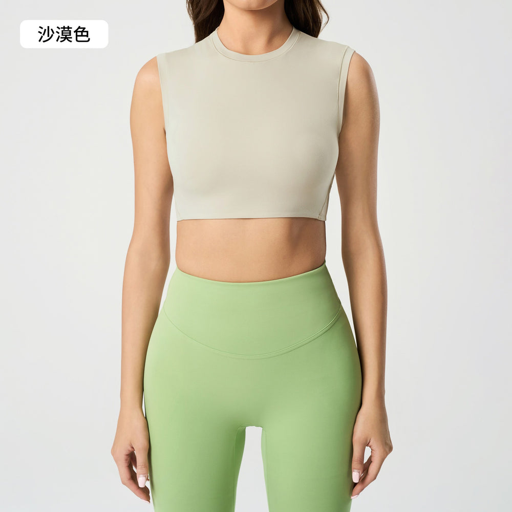 High collar short sleeveless waistcoat women's sexycrop top training fitness yoga clothes topsdaw157