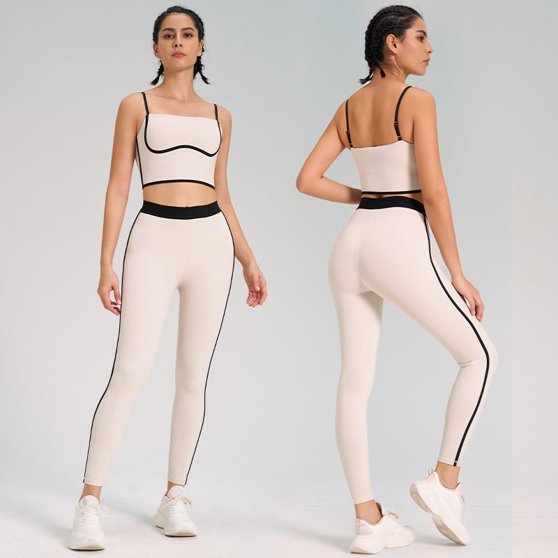 Fashion cross-border sports yoga suit two-piece set naked double-sided brushed outdoor running fitness sling yoga clothes