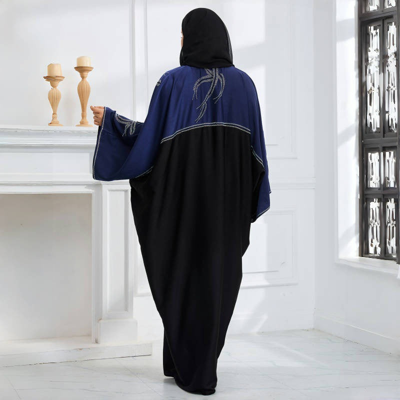 dropshipping african plus size color matching hot diamond bat sleeve loosedress with headscarf