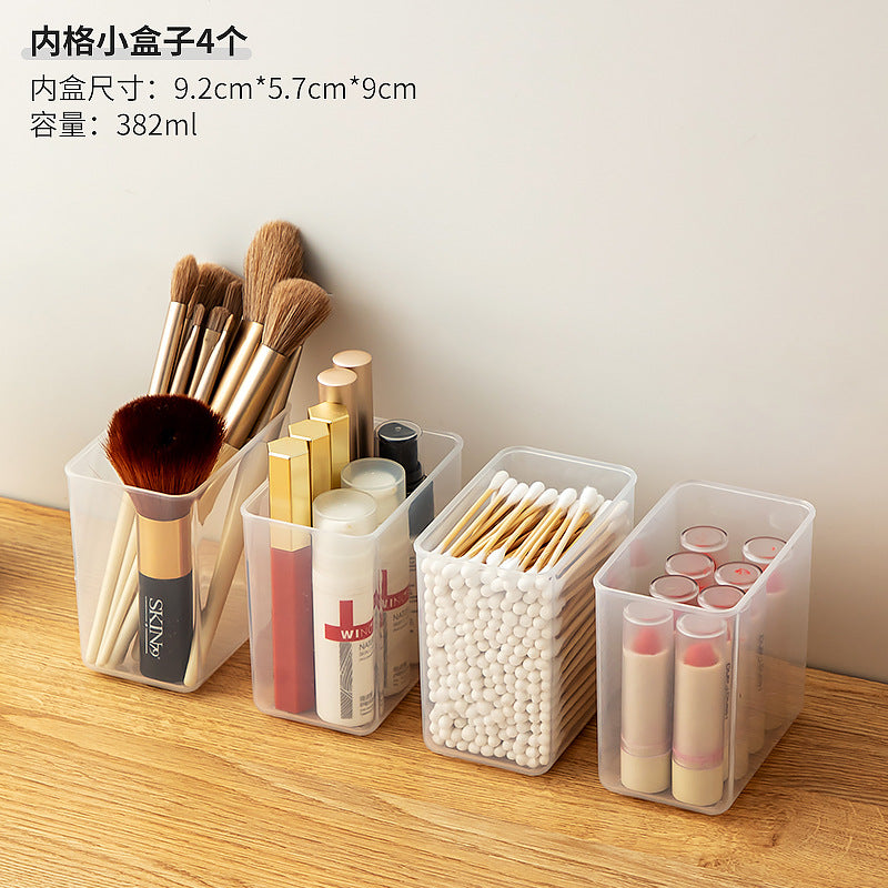 Bathroom mirror cabinet cotton swab cotton pad puff storage box transparent plastic grid desktop flip cover cosmetic storage box