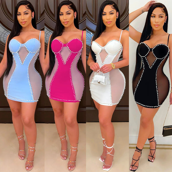 X5047  new product European and American fashion sexy nightclub dress small suspender hip wrap sexy mesh skirt