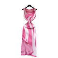 French style printed sleeveless knit dress - women's summer new arrival, slim fit, figure-flattering, slit detail, elegant and chic maxi dress