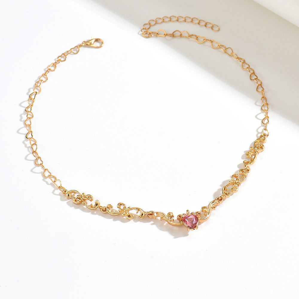 fashion frenchaccessible luxuryclassy heart necklace niche style design vine patchwork choker necklace for women