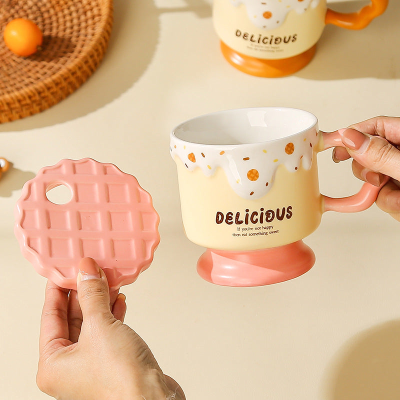 New arrival small fresh style ceramic cup girlcute water cup with lid for girlfriend sister couple gift coffee cup