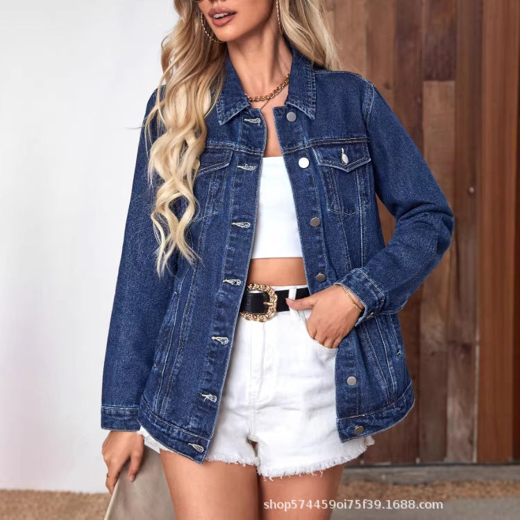 Amazon tiktok pinduoduo export cross-border american retro denim outwear women's classic lapel easiest for match jacket