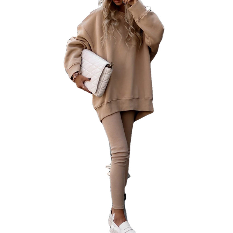 cross-border e-commerce european and american women's clothing: new summer collection - fashionable round neck, relaxed fit, slim-fit long sleeve sweatshirt set