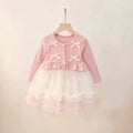 Girls' princess dress - new autumn collection: long-sleeved mesh dress with sweet bow detail - stylish and chic for little girls