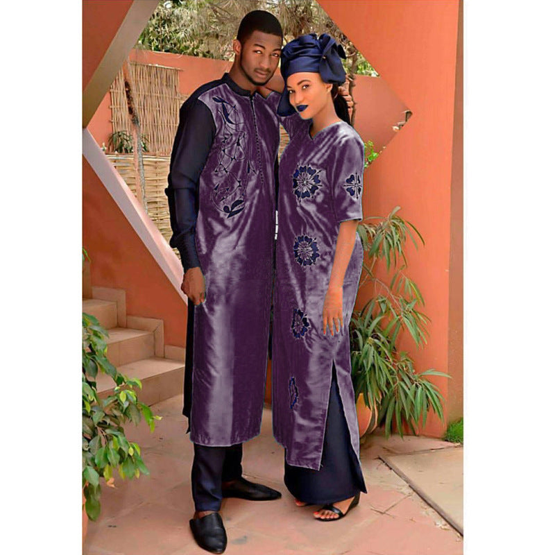 Wholesale   two-piece set short sleeve matte fabric dress with headscarf maxi dress plus size women's