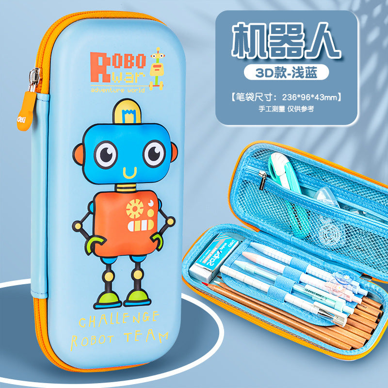 Deli EVA pencil case 3D cartoon robot large capacity pencil case girl stationery case boy girl pencil case