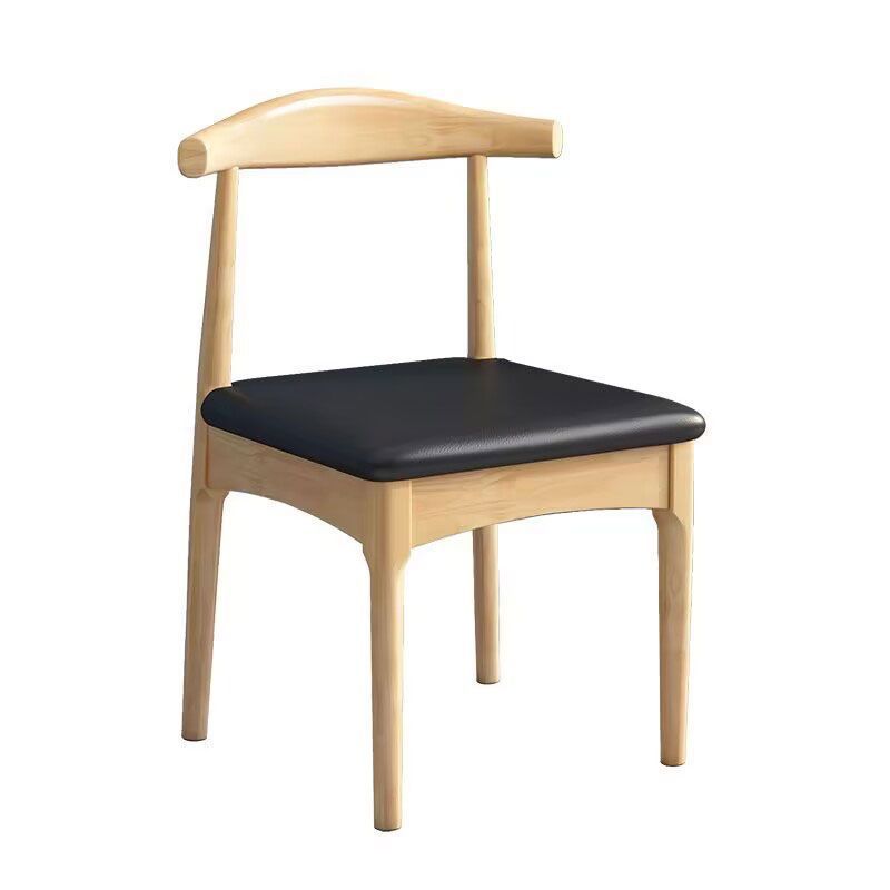 Solid wood horn chair - rubberwood dining chair for home, restaurant, bedroom, study - modern minimalist office stool with backrest