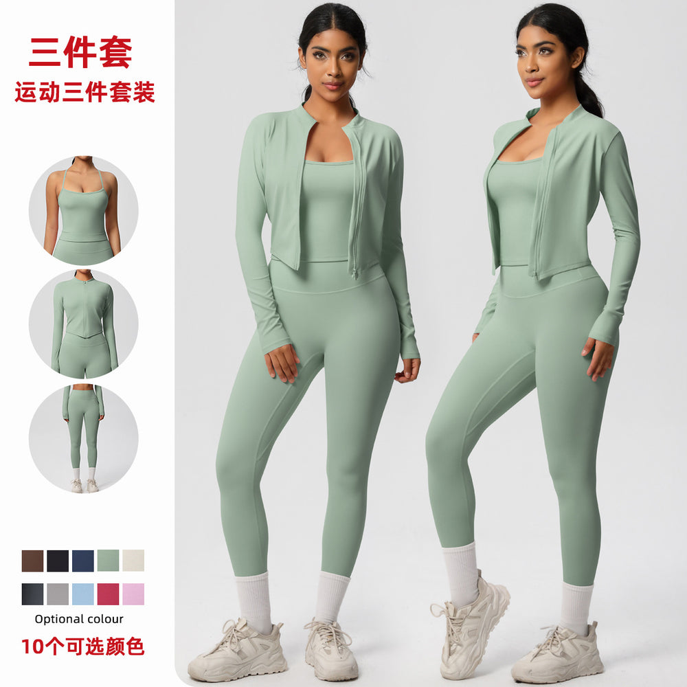 New cloud-like outdoor casual compression yoga set - quick-dry, high-waisted, slimming fitness activewear three-piece set