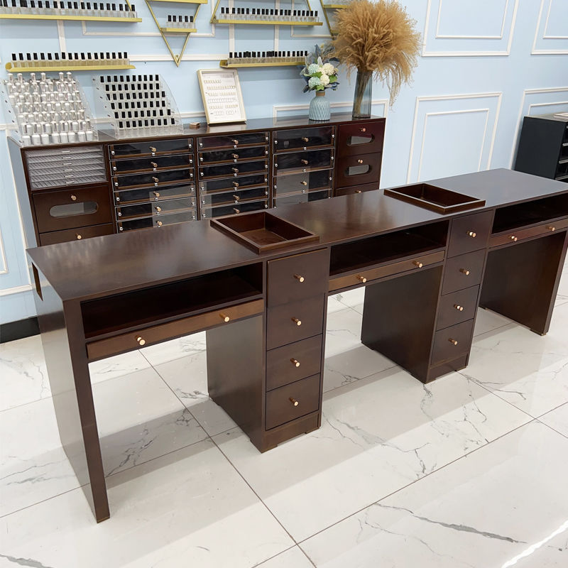 Black walnut retro style manicure table workbench with drawers cabinet multi-functional manicure table and chair set vintage