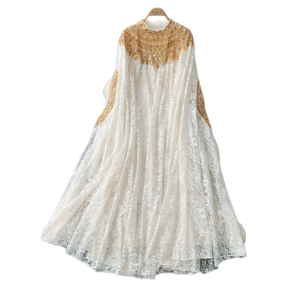 Heavy embroider beads sequin outwearlacedresstwo-piece set women's autumwork clothing style silmslimming looksuitaccessible luxury
