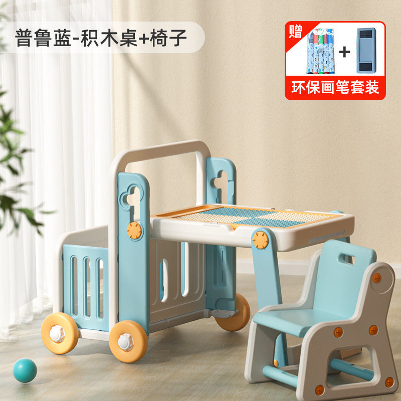 Manlong building block tables and chairs children's patchwork multi-functional storage game learning table baby large particle toy table
