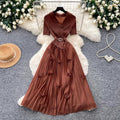 Lightly mature elegance style elastic suit collar dress female summerk-style waist slimming lookpleated long skirt work clothingelegant