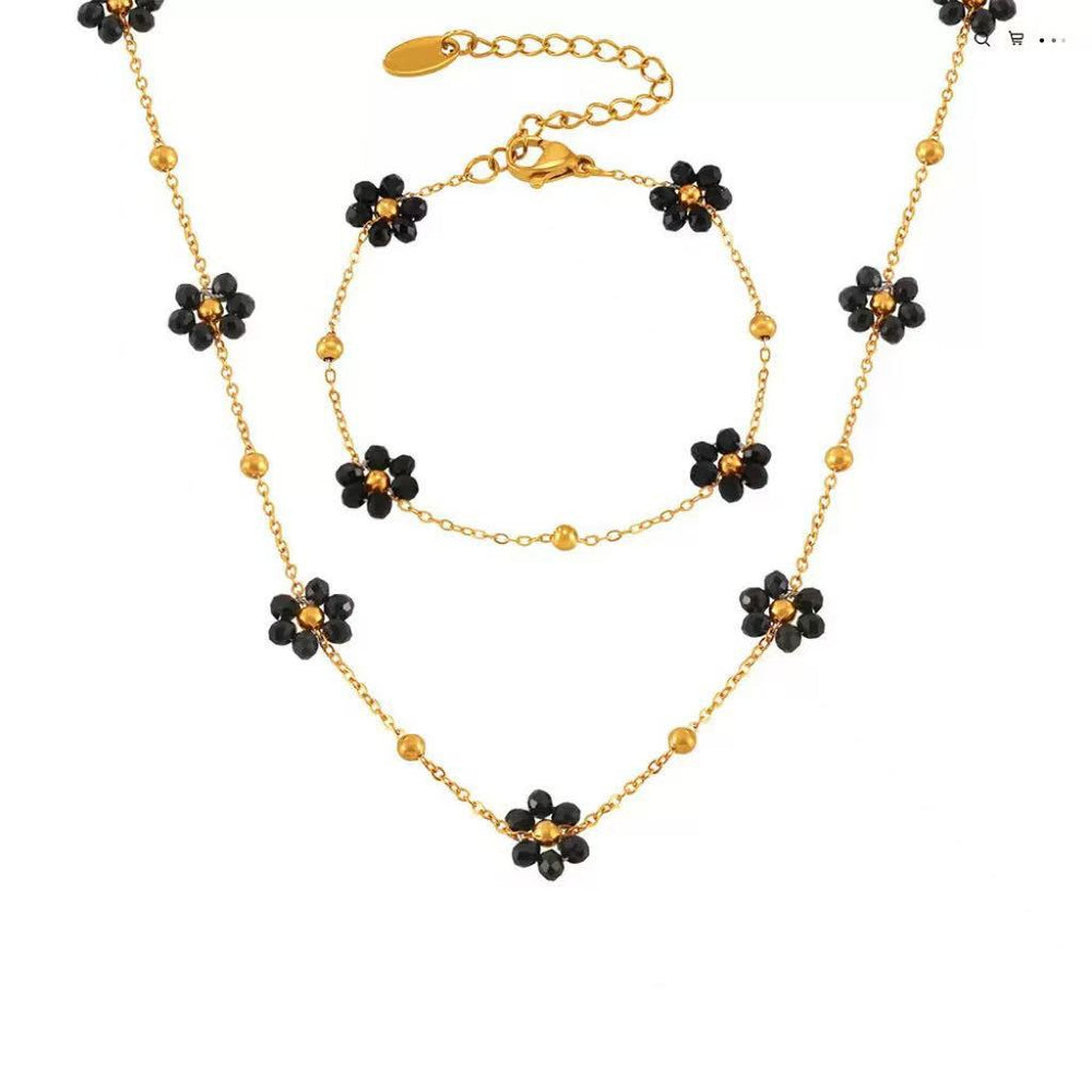 european and american small fresh flower stainless steel bracelet for women niche style design ins style titanium steel necklace set for women