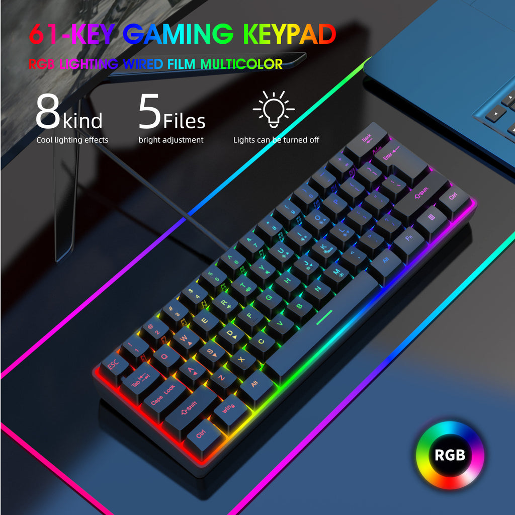 K401 Wired gaming 61-key small keyboard with RGB lightingUSB