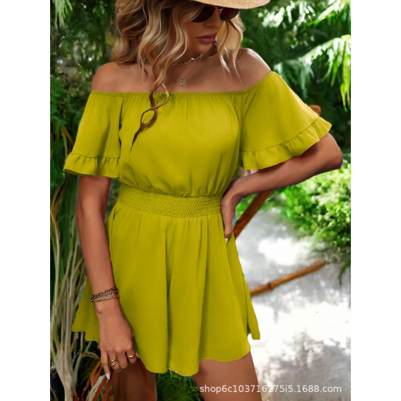 women's fashion:  summer new arrival - off-the-shoulder jumpsuit with ruffle trim