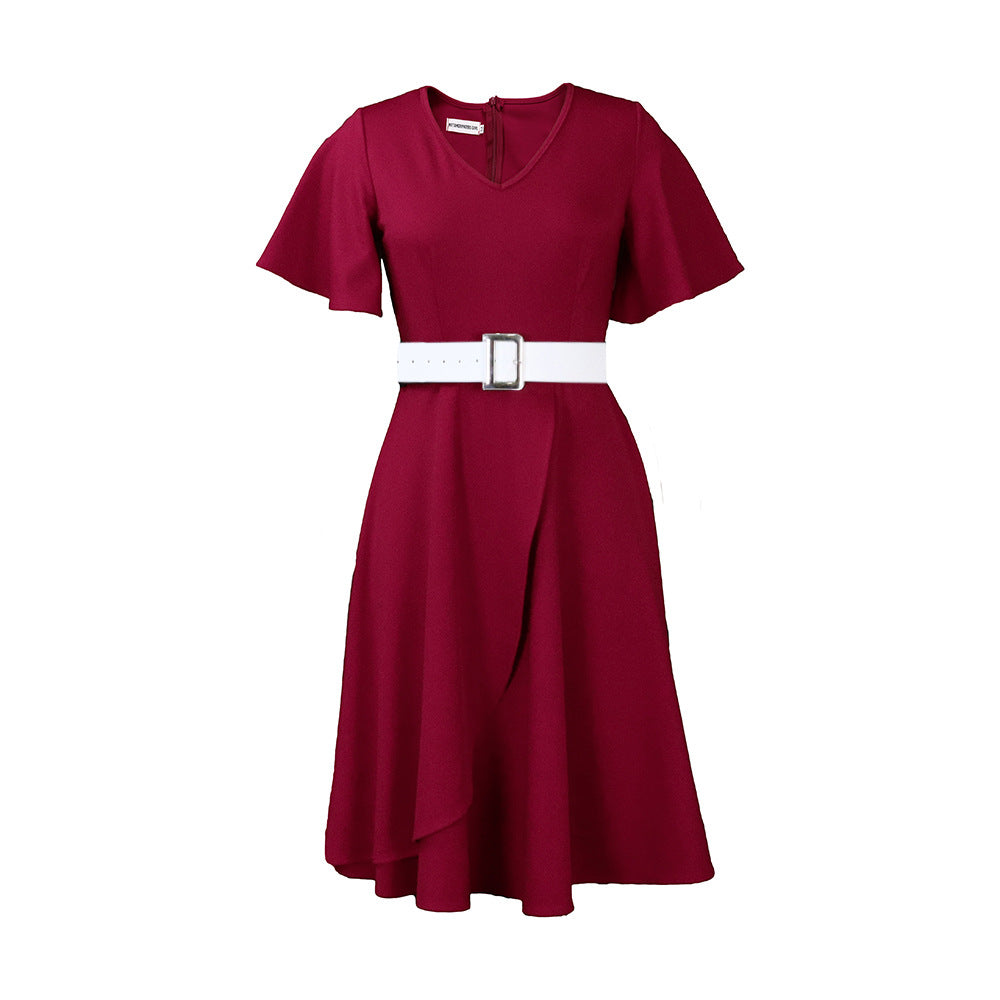C8624  plus size women's summer fashion elegant v-neck flared sleeve a-line dress - african export style