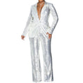 summer cross-border jumpsuit: new european and american style  women's long-sleeve v-neck sequin jumpsuit two-piece set