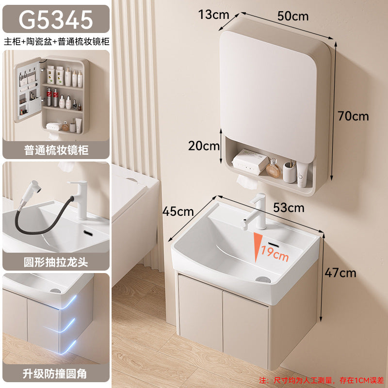 Small apartment bathroom cabinet toilet sink space aluminum storage bathroom cabinet combination ceramic integrated wash basin