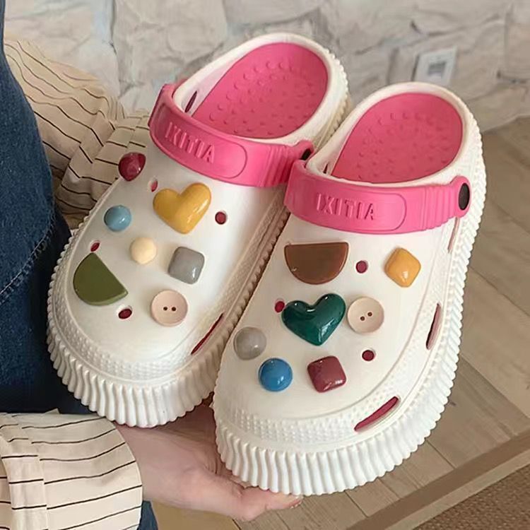 New arrival crocs women's ins trendy outwear 2023summereasiest for match heighteningplatform shoes toe beach sandals cartoon