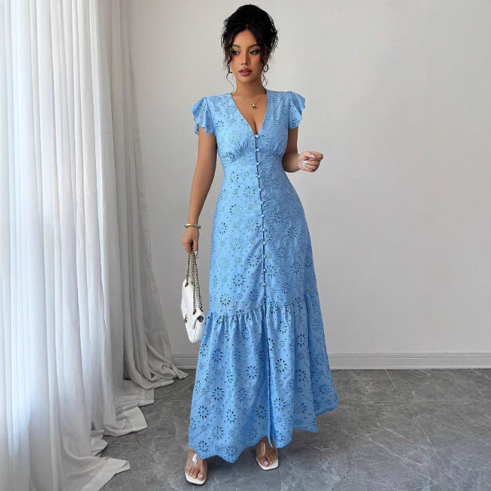 European and american cross-border women's eyelet embroidery dress - summer  - ideal for independent e-commerce stores and