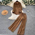 Lazy style pink cardigan wide-leg pants two-piece set female autum lazy feeling work clothingeasiest for matchfashionableelegantsuit