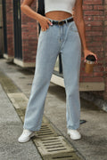 Self-built  fashion cross-border  new butterfly print light color mid-waist denim straight pants
