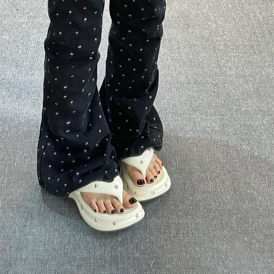 5.0 thick sole heightened star sandals women's outwear 2024 summer new flip flops fashionplatform shoes bottom slippers