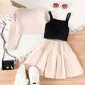 Children's clothing apricot sweatshirt+losangeles vest+pleated skirt new arrival cross-border