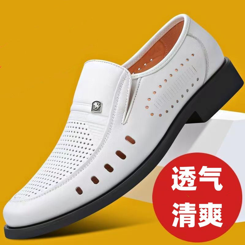Summer hollow-out sandals cross-border men's leather shoes business casual genuine soft leather shoes non-slip soft sole middle-aged and elderly dad shoes