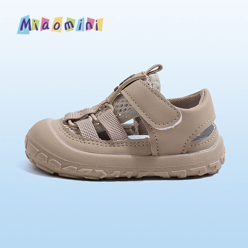 Summer new baby soft sole first walker sandals, boys and girls velcro anti-kick closed toe breathable toddler athletic sandals
