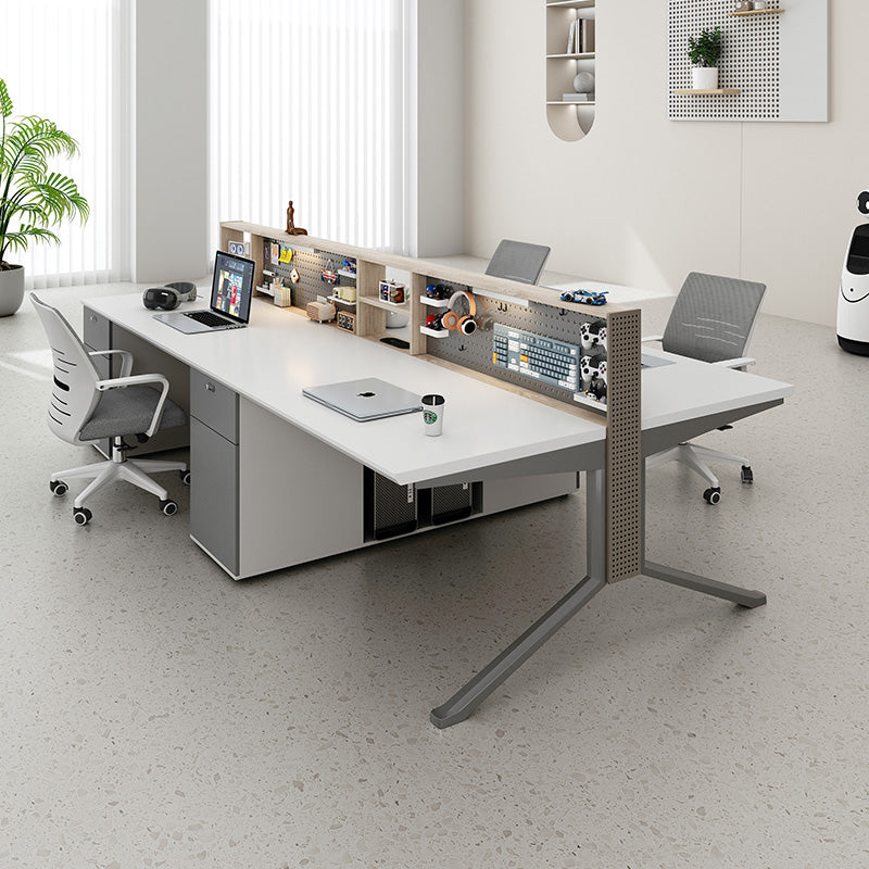 Office desk employee workstation, minimalist modern double four-person position, perforated board hanging panel, storage partition, desk and chair combination