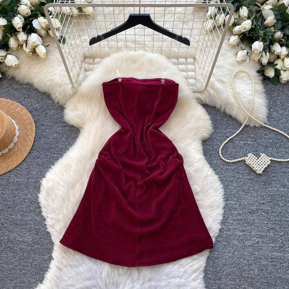 K-style sleeveless light mature styletube top waist dress women's summerhigh waistslimming look a-line skirt work clothingelegantaccessible luxury