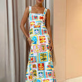 cross-border e-commerce european and american women's clothing: new summer collection - graffiti print cami bandeau maxi dress 661