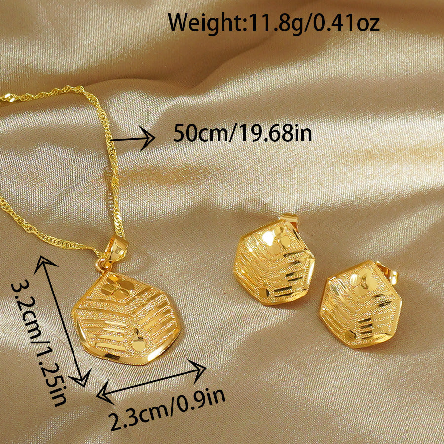 Indian african light luxury shell necklace and earring set - middle eastern banquet gold plated choker and earring two-piece set