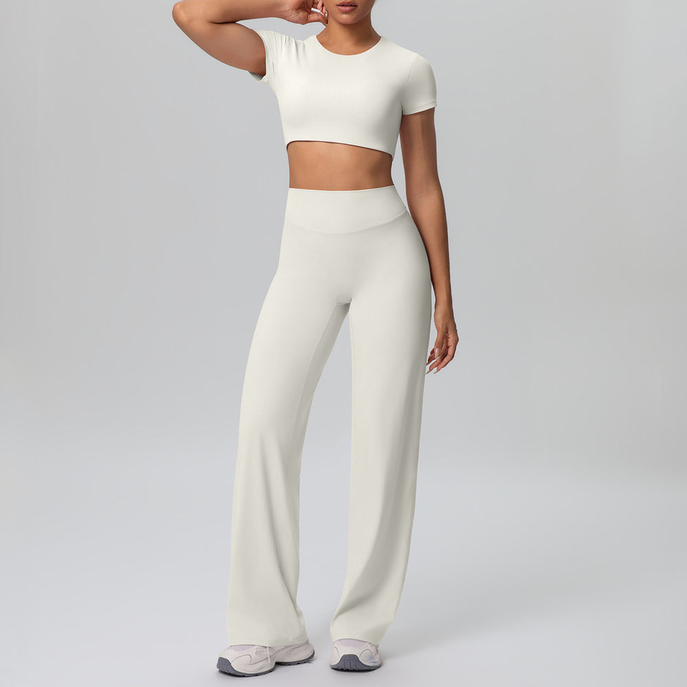 Cloud-feel quick-dry cropped tank top with built-in bra yoga set - women's two-piece outfit for outdoor leisure, running, sports, and fitness