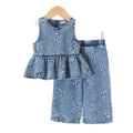 Children's clothing cross-border european and american girls blue sleeveless tops + pants two-piece set children's clothing