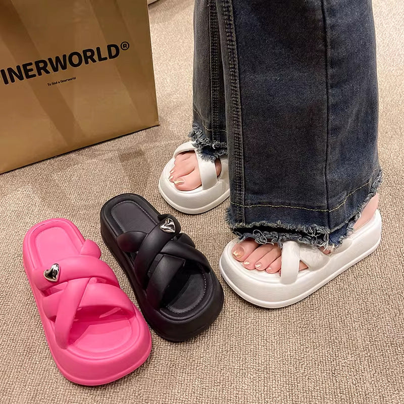 Eva new women's slippers - casual, versatile, trendy, high-end, outdoor wear, non-slip, soft sole, height increasing, thick sole ladies' sandals