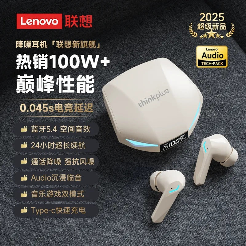 Lenovo thinkplus wireless bluetooth headphones - gaming, low-latency, in-ear, noise-canceling xt53