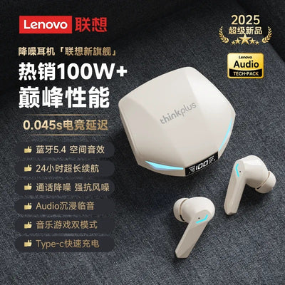 Lenovo thinkplus wireless bluetooth headphones - gaming, low-latency, in-ear, noise-canceling xt53