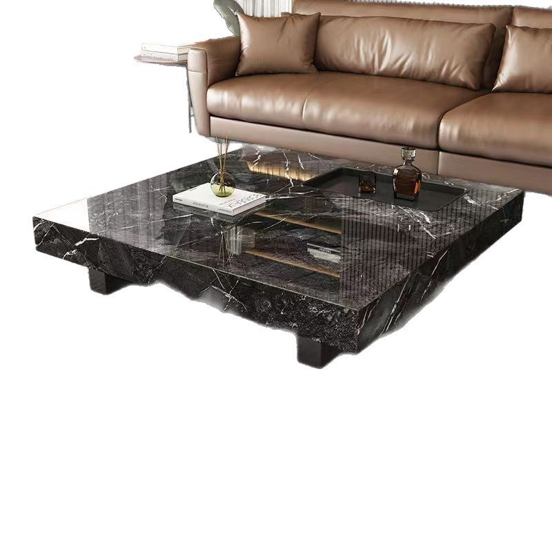 Italian minimalist light luxury high-end suspended rock slab square venetian brown marble living room home coffee table