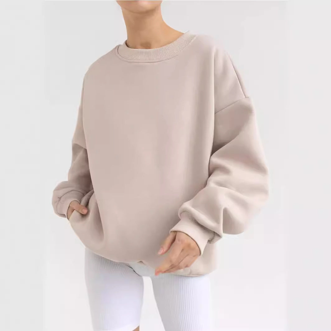 European and American  2024  spring and autumn new solid color round neck loose pullover sweater top women
