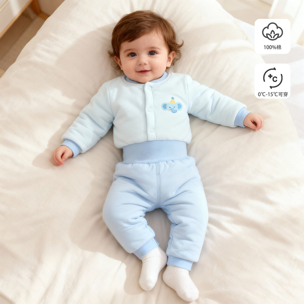 200g fall/winter new arrival: handmade cotton baby outfit - high-waisted two-piece set for boys and girls, perfect for outdoor wear