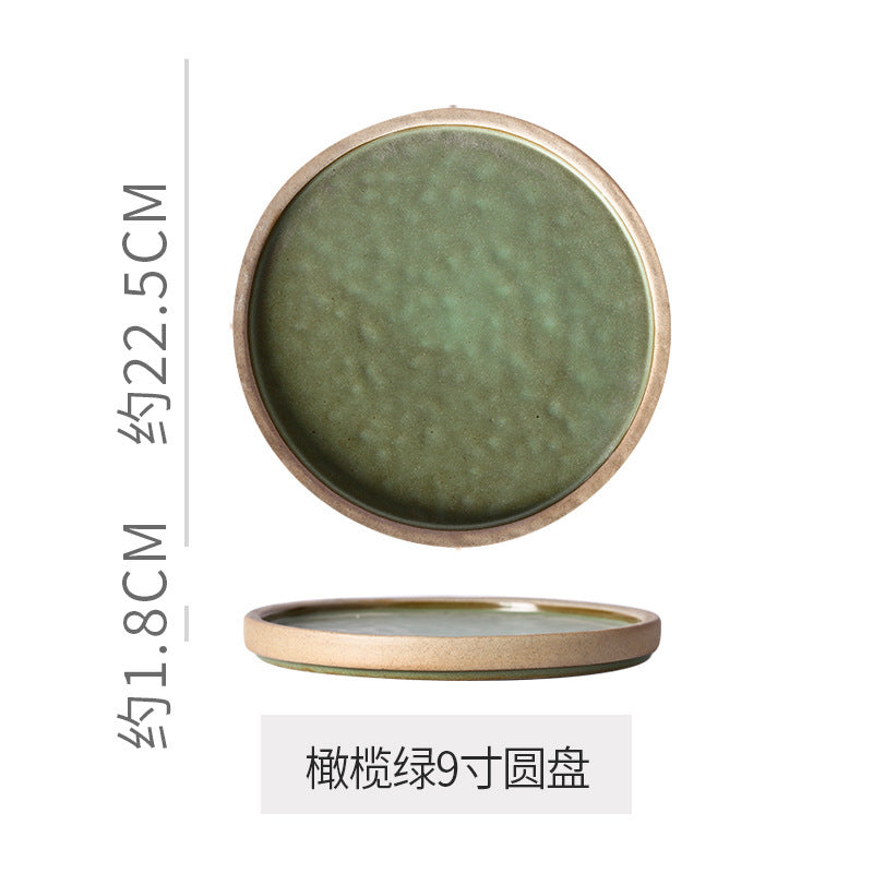 Retro stoneware western food steak plate japanese style with edge restaurant hotel for homestylish shallow plate dessert side dish plate