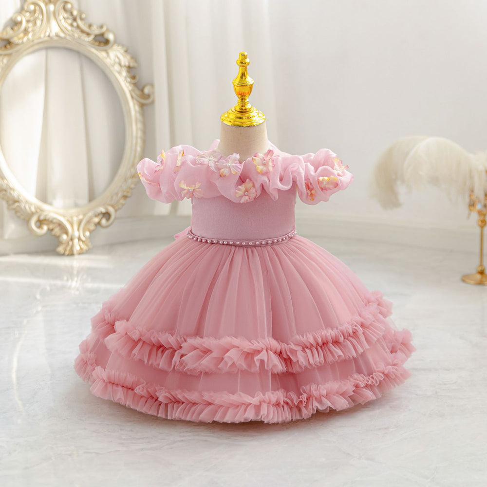 Ready-to-ship new floral cake princess dress - baby girl's first birthday party gown
