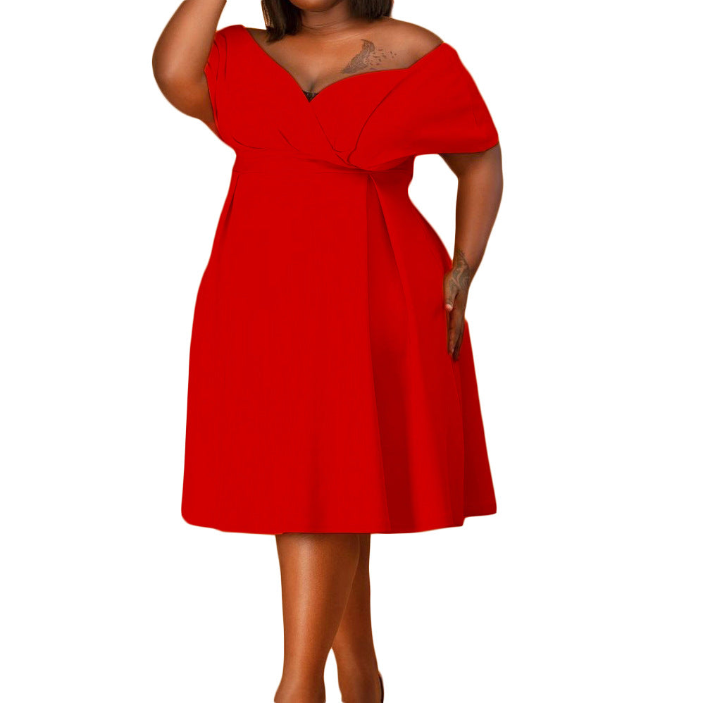 Amazon  women's summer short-sleeve v-neck solid color tie-up african off-the-shoulder plus size maternity fashion dress