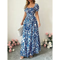code new arrival  original women's square collar puff sleeves floralsprinting waist a-line skirt