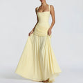 european and american export women's clothing: elegant and sexy solid color sleeveless cinched waist swing dress with spaghetti straps